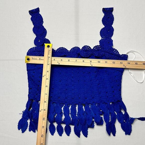 Lulus Women’s Size Small Blue Knitted Crotchet Fringe Top Brand New With Tag - Picture 3 of 3